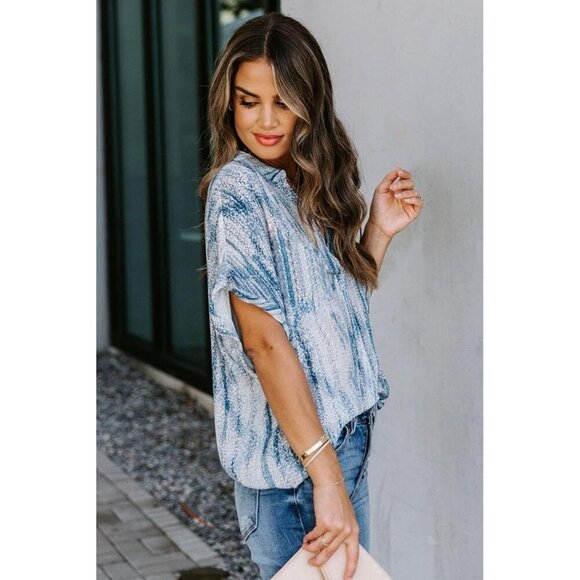 Women’s Summer Chiffon Blouse Casual Short Sleeve V Neck Shirt Loose Tunic Tops - Picture 2 of 7